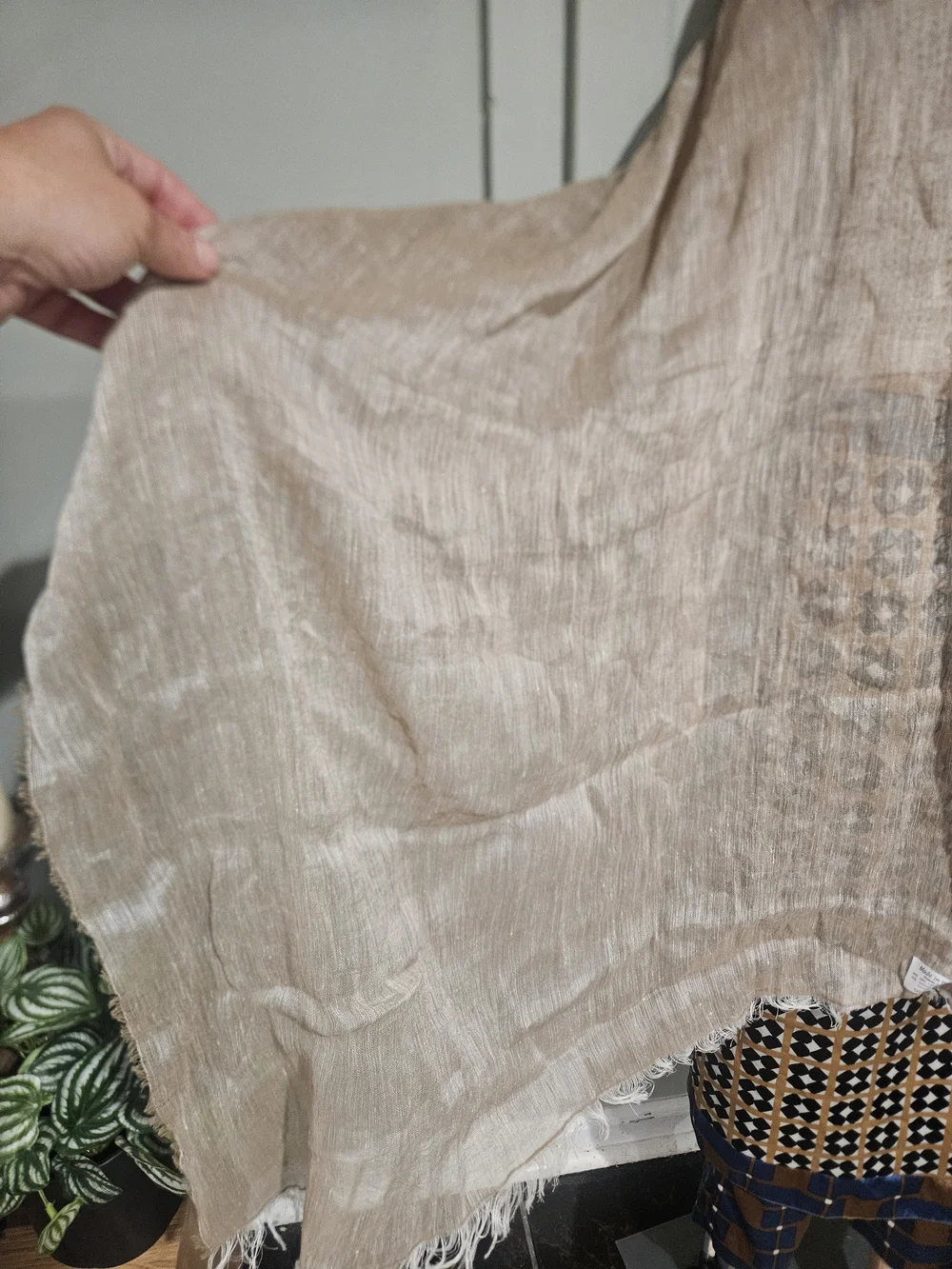 NWT Sandro Ferrone Made in Italy Linen Cotton Fringe Scarf Shawl Taupe Beige